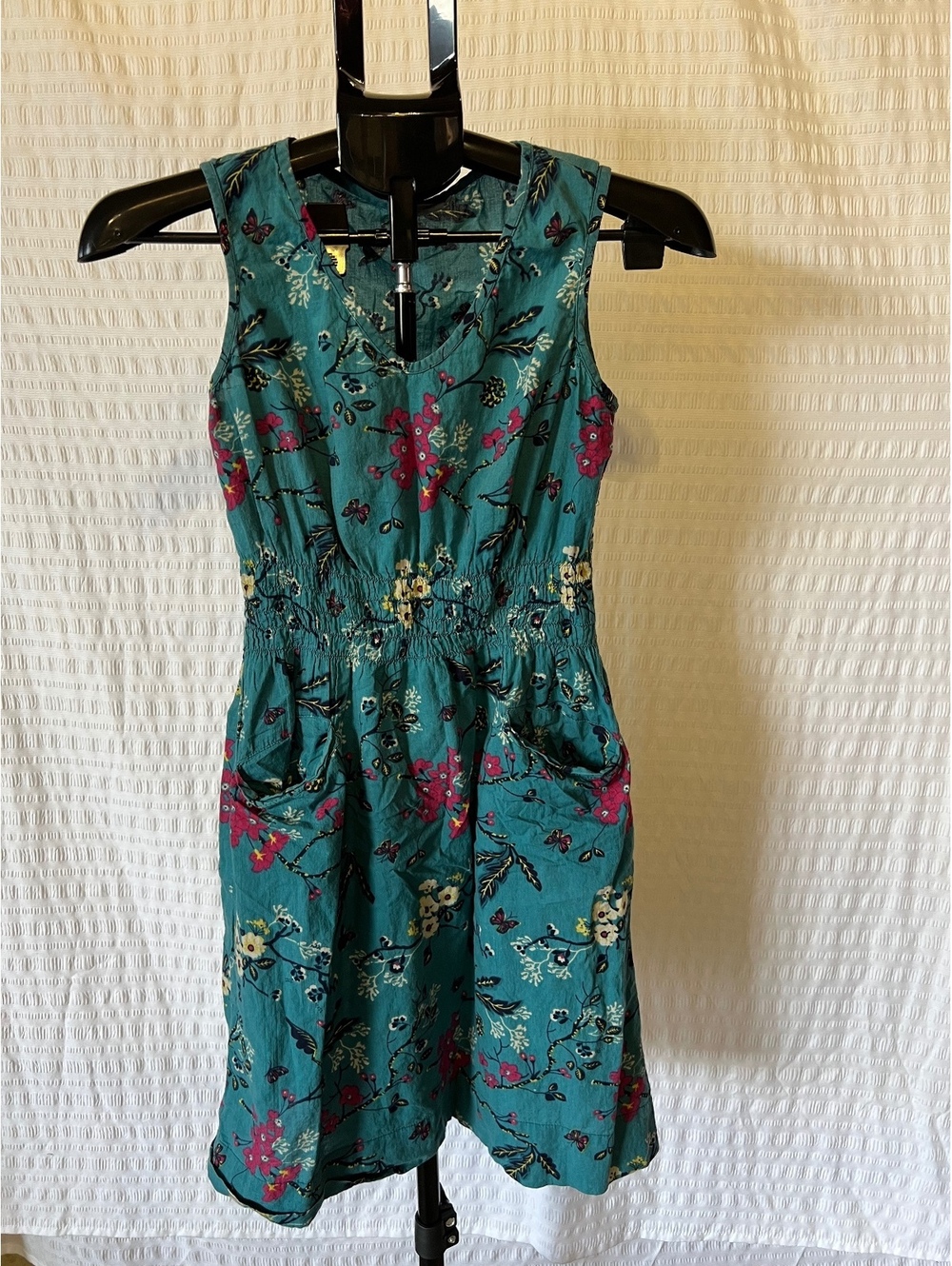 Alchemy Fashions Organic Cotton Floral Smocked Dress Size S Teal Blue Boho